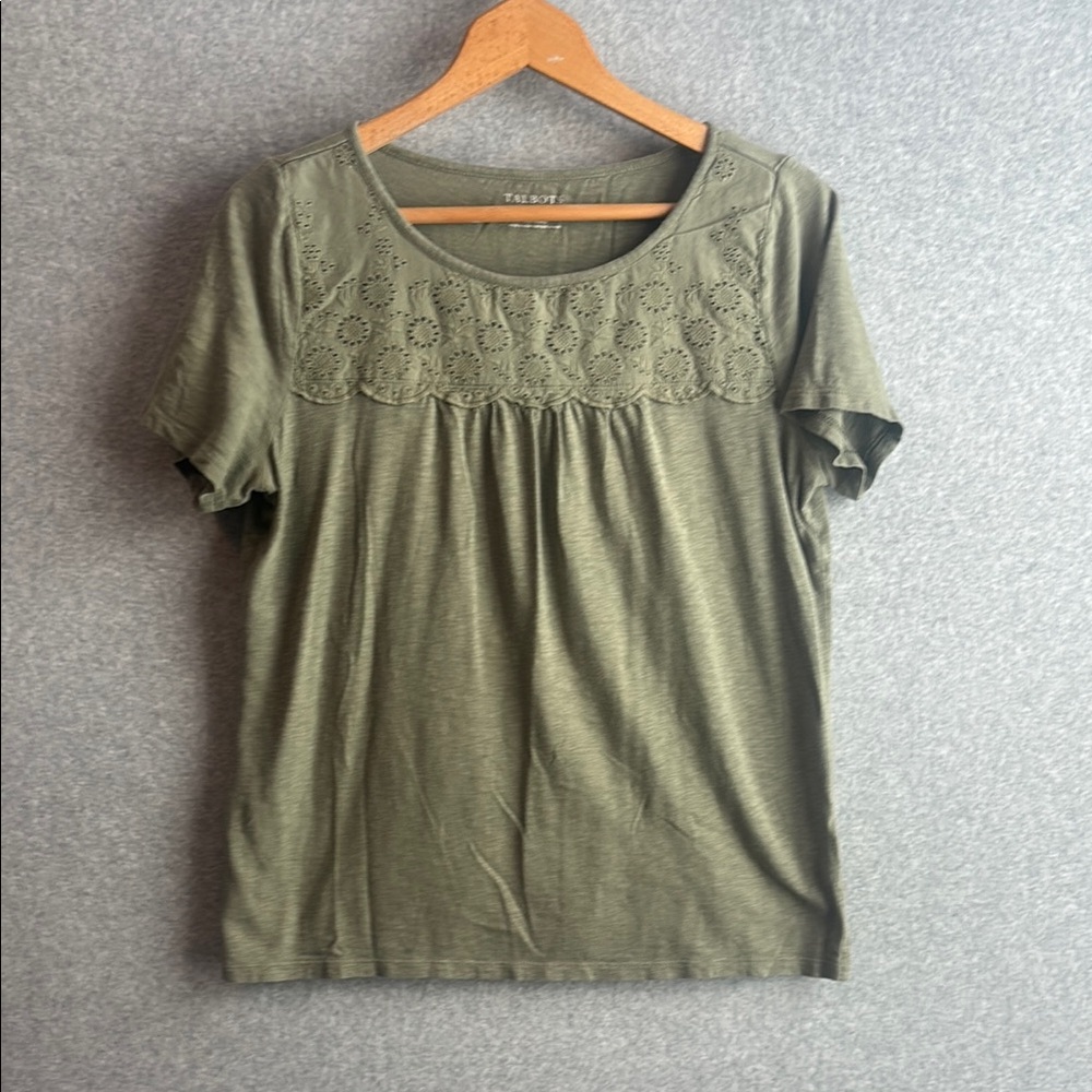 Talbots Sage Green Lace Detail Blouse size Medium